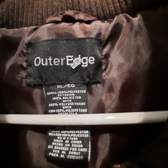 Outer Edge puffy Quilted Vest Full Zip + Buttons 2 Front Pockets Brown Size XL - Picture 3 of 7